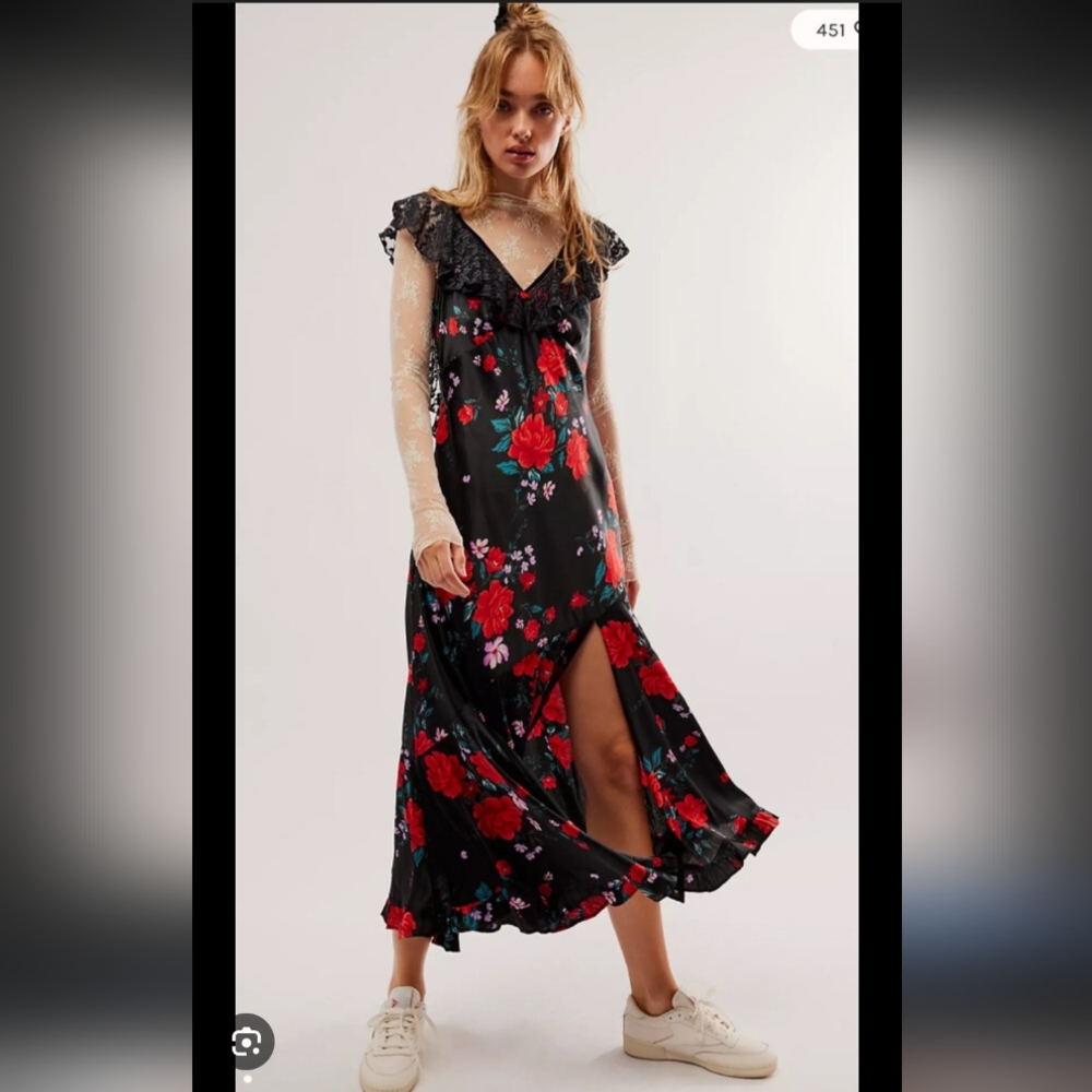Free People Floral Black and Red Women's Maxi Dress